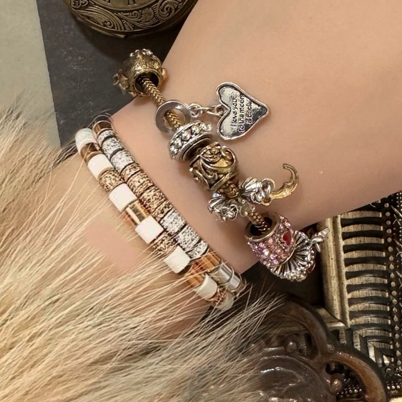 LANDAU • Love You To The Moon Charm Bracelet Pandora Style Heart Love - Picture 3 of 4
